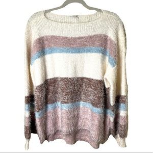 TRIBAL JEANS Swoop Neck Color Block Bubble Sleeve Soft Sweater
